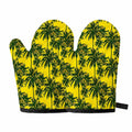 Yellow Palm Tree Pattern Print Oven Mitts