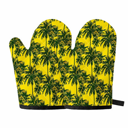 Yellow Palm Tree Pattern Print Oven Mitts