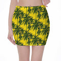 Yellow Palm Tree Pattern Print Pencil Mini Skirt