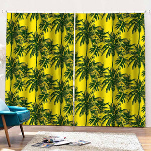 Yellow Palm Tree Pattern Print Pencil Pleat Curtains