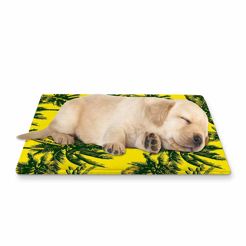 Yellow Palm Tree Pattern Print Pet Cooling Mat Cover