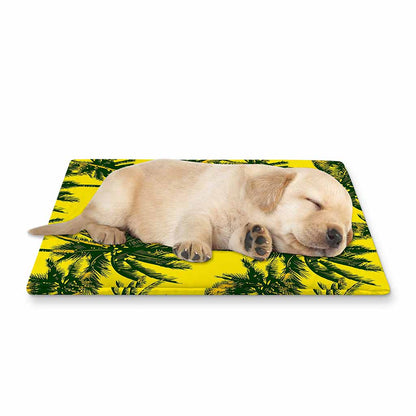 Yellow Palm Tree Pattern Print Pet Cooling Mat Cover