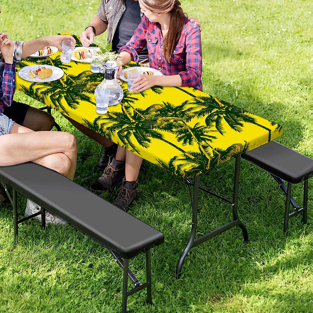 Yellow Palm Tree Pattern Print Picnic Table Cover