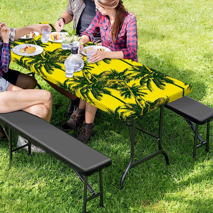 Yellow Palm Tree Pattern Print Picnic Table Cover