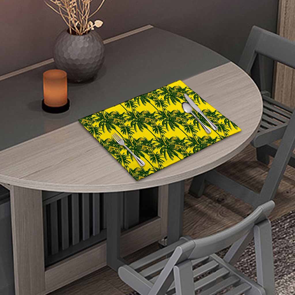 Yellow Palm Tree Pattern Print Placemat