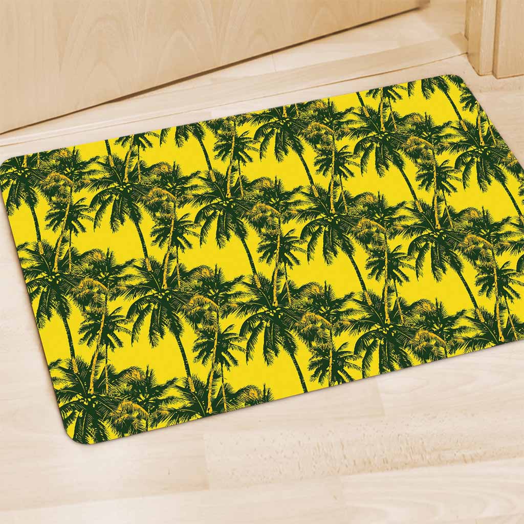 Yellow Palm Tree Pattern Print Polyester Doormat