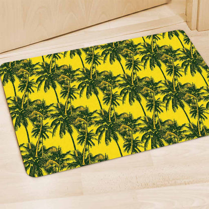 Yellow Palm Tree Pattern Print Polyester Doormat