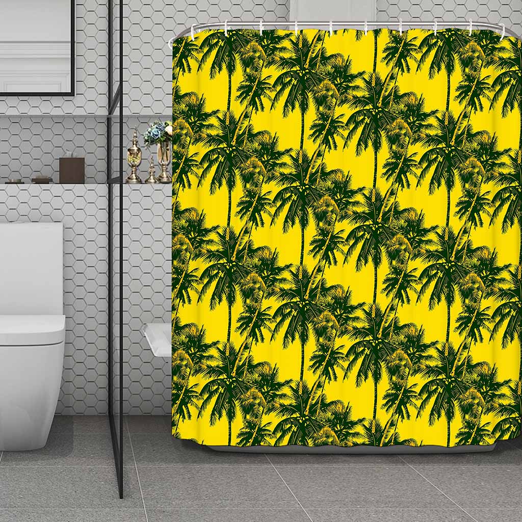 Yellow Palm Tree Pattern Print Polyester Shower Curtain