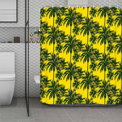 Yellow Palm Tree Pattern Print Polyester Shower Curtain
