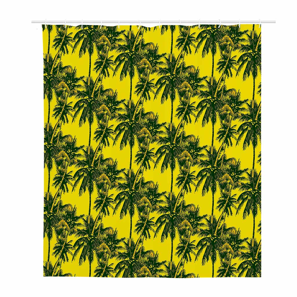 Yellow Palm Tree Pattern Print Polyester Shower Curtain