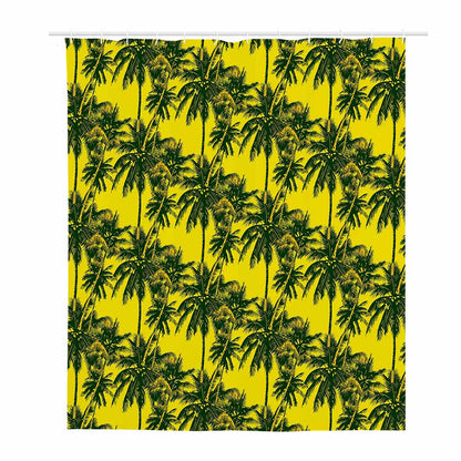 Yellow Palm Tree Pattern Print Polyester Shower Curtain