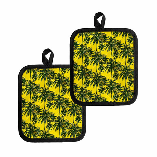 Yellow Palm Tree Pattern Print Pot Holders