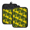 Yellow Palm Tree Pattern Print Pot Holders With Pocket