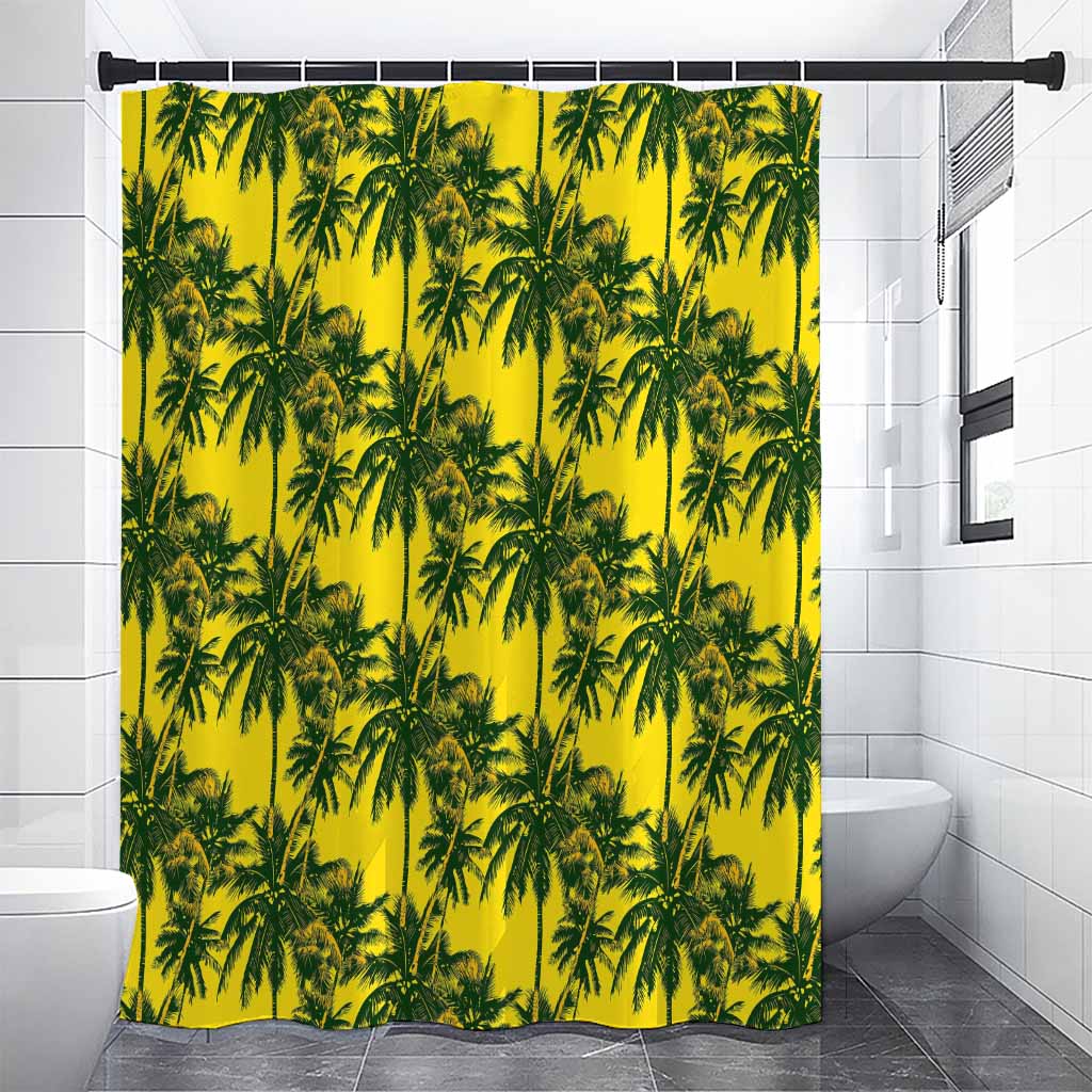 Yellow Palm Tree Pattern Print Premium Shower Curtain
