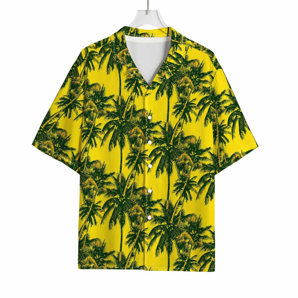 Yellow Palm Tree Pattern Print Rayon Hawaiian Shirt