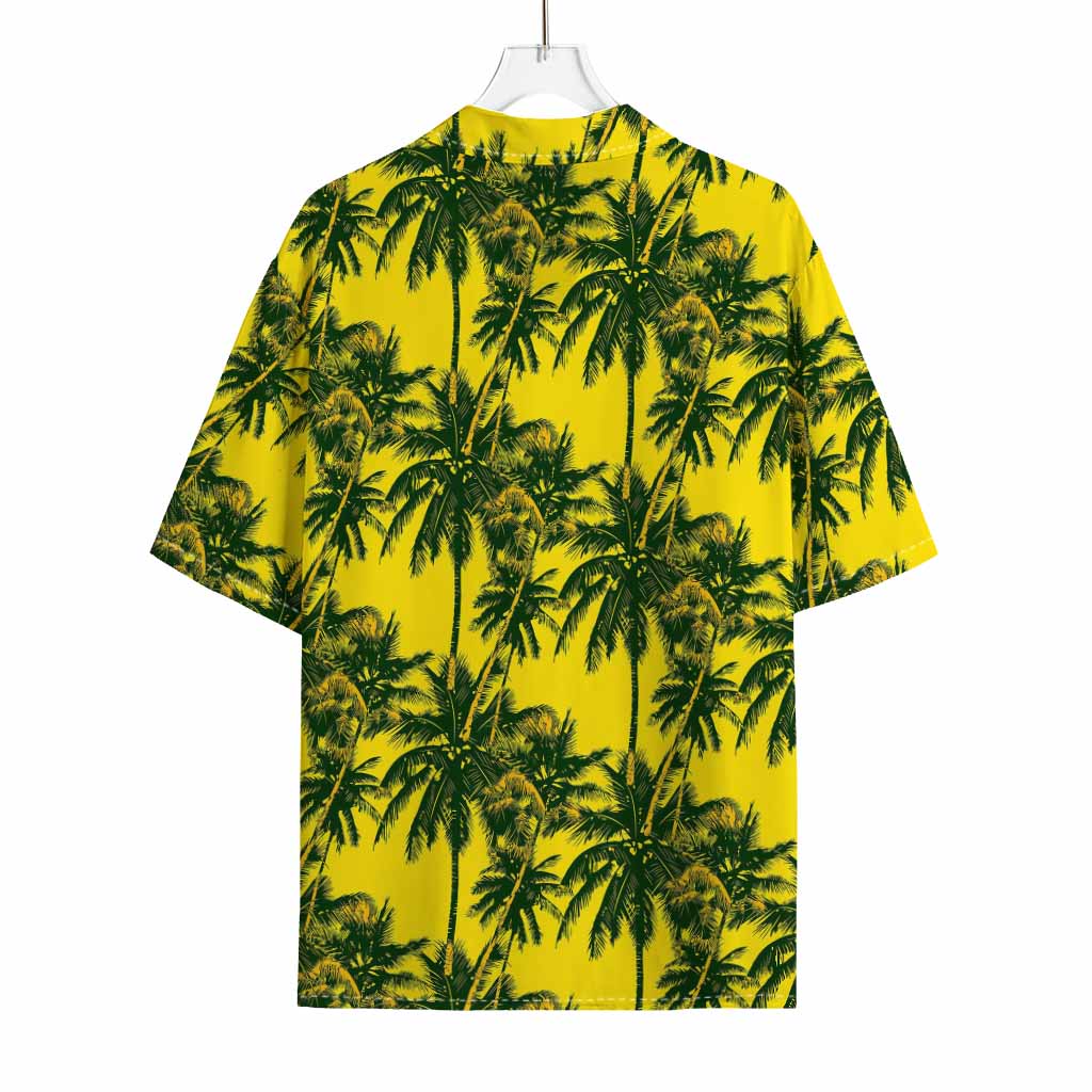 Yellow Palm Tree Pattern Print Rayon Hawaiian Shirt