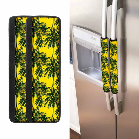 Yellow Palm Tree Pattern Print Refrigerator Handle Covers