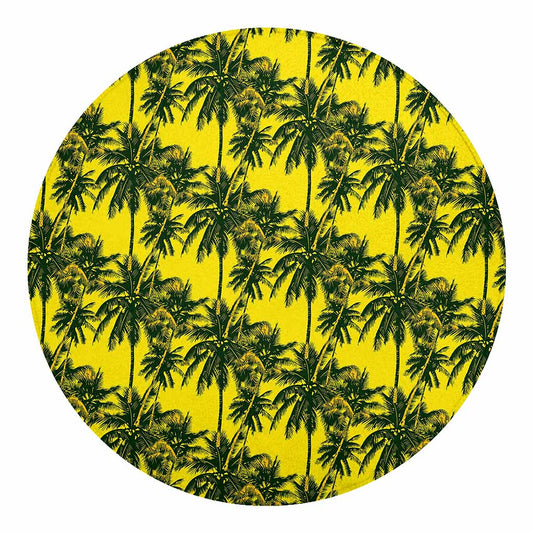 Yellow Palm Tree Pattern Print Round Blanket