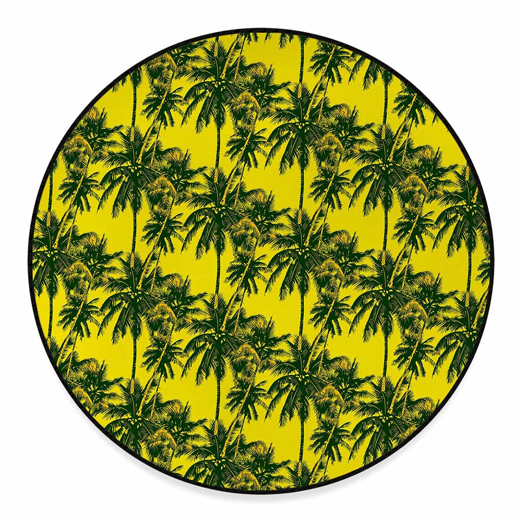 Yellow Palm Tree Pattern Print Round Floor Mat