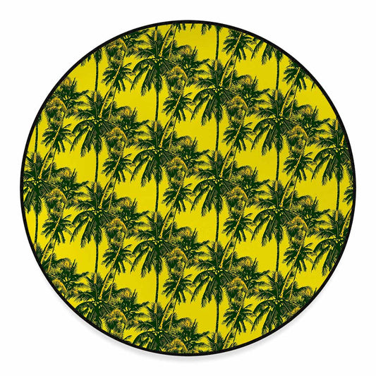 Yellow Palm Tree Pattern Print Round Floor Mat