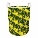 Yellow Palm Tree Pattern Print Round Laundry Basket