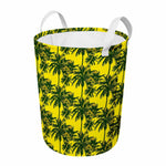 Yellow Palm Tree Pattern Print Round Laundry Basket