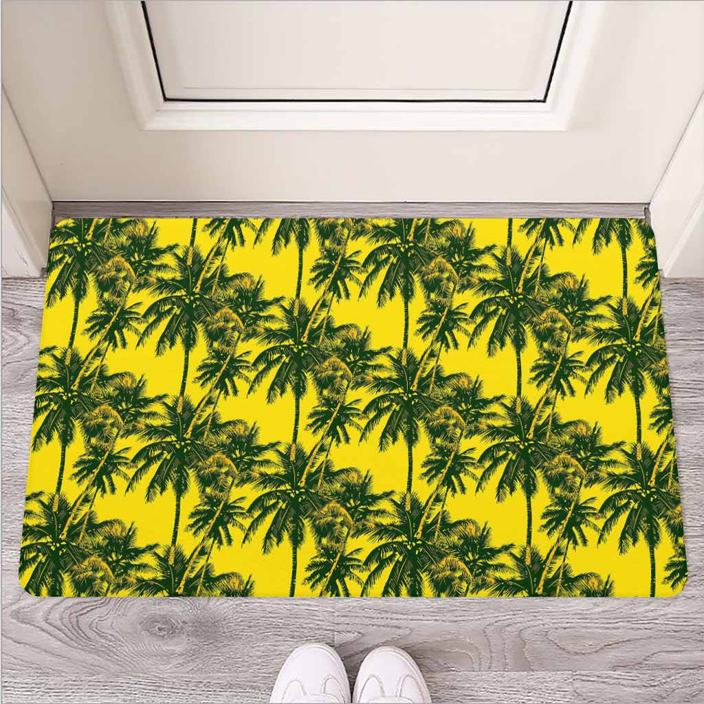 Yellow Palm Tree Pattern Print Rubber Doormat