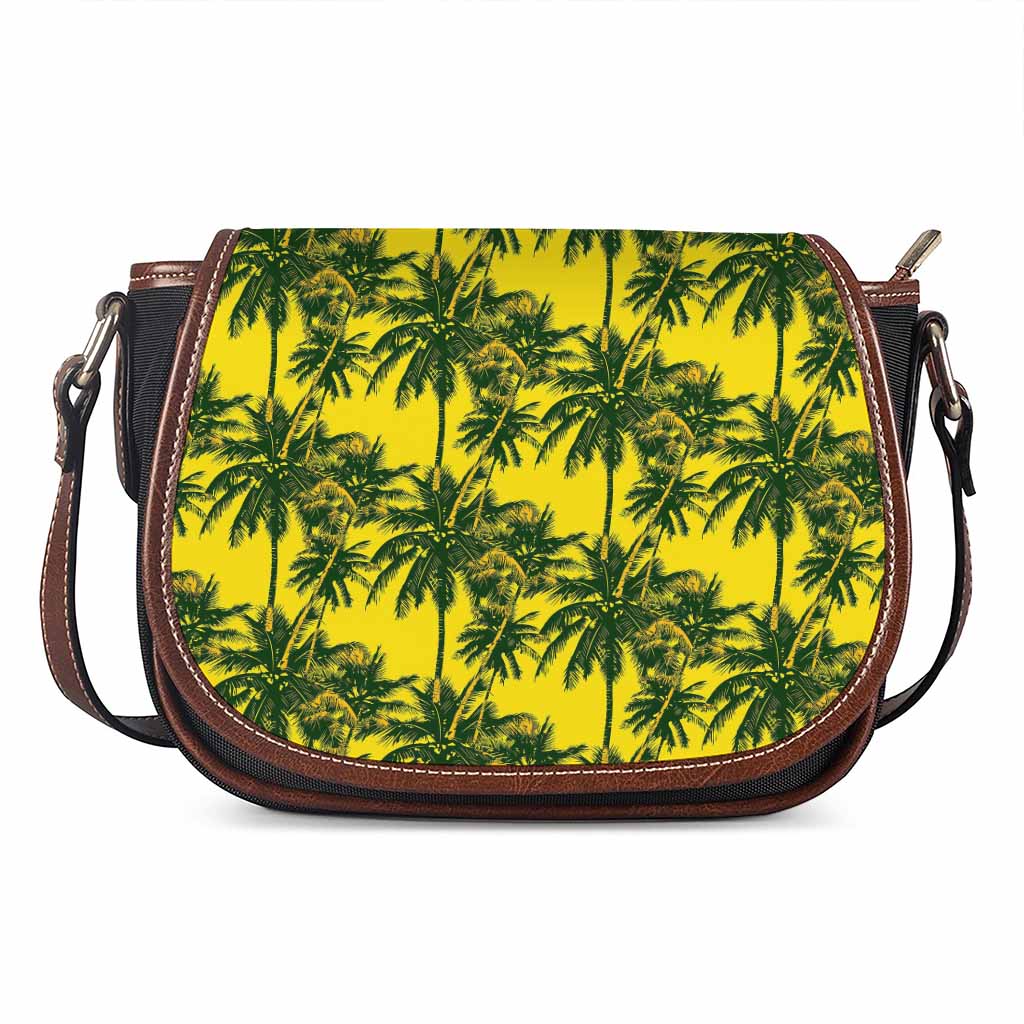 Yellow Palm Tree Pattern Print Saddle Bag