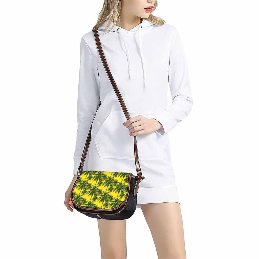 Yellow Palm Tree Pattern Print Saddle Bag
