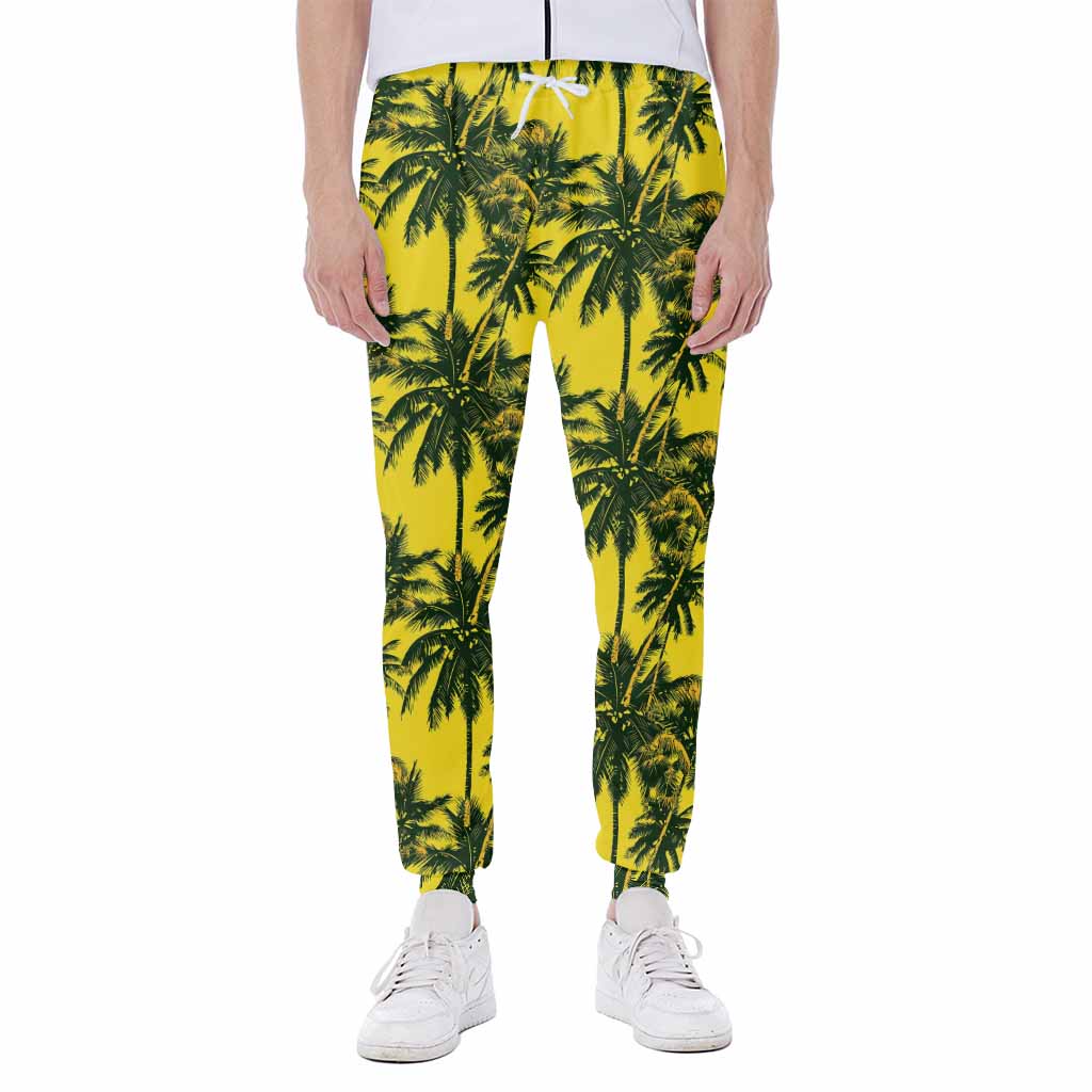 Yellow Palm Tree Pattern Print Scuba Joggers