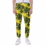 Yellow Palm Tree Pattern Print Scuba Joggers