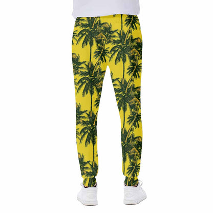 Yellow Palm Tree Pattern Print Scuba Joggers
