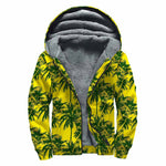Yellow Palm Tree Pattern Print Sherpa Lined Zip Up Hoodie