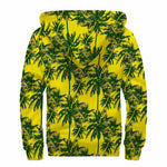 Yellow Palm Tree Pattern Print Sherpa Lined Zip Up Hoodie