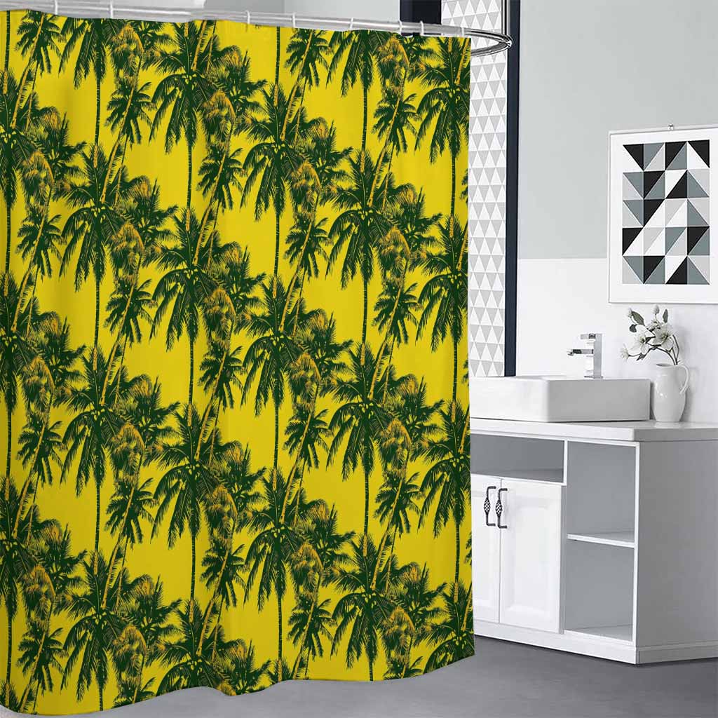 Yellow Palm Tree Pattern Print Shower Curtain