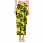 Yellow Palm Tree Pattern Print Side Slit Maxi Skirt