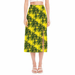 Yellow Palm Tree Pattern Print Side Slit Midi Skirt