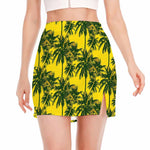 Yellow Palm Tree Pattern Print Side Slit Mini Skirt