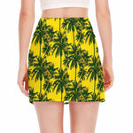 Yellow Palm Tree Pattern Print Side Slit Mini Skirt