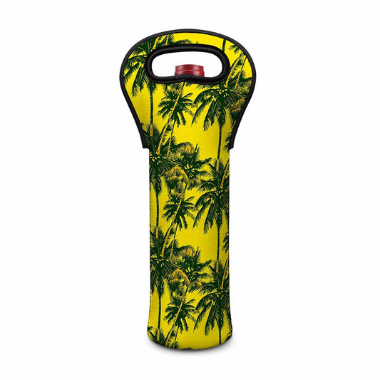 Yellow Palm Tree Pattern Print Single Neoprene Wine Tote