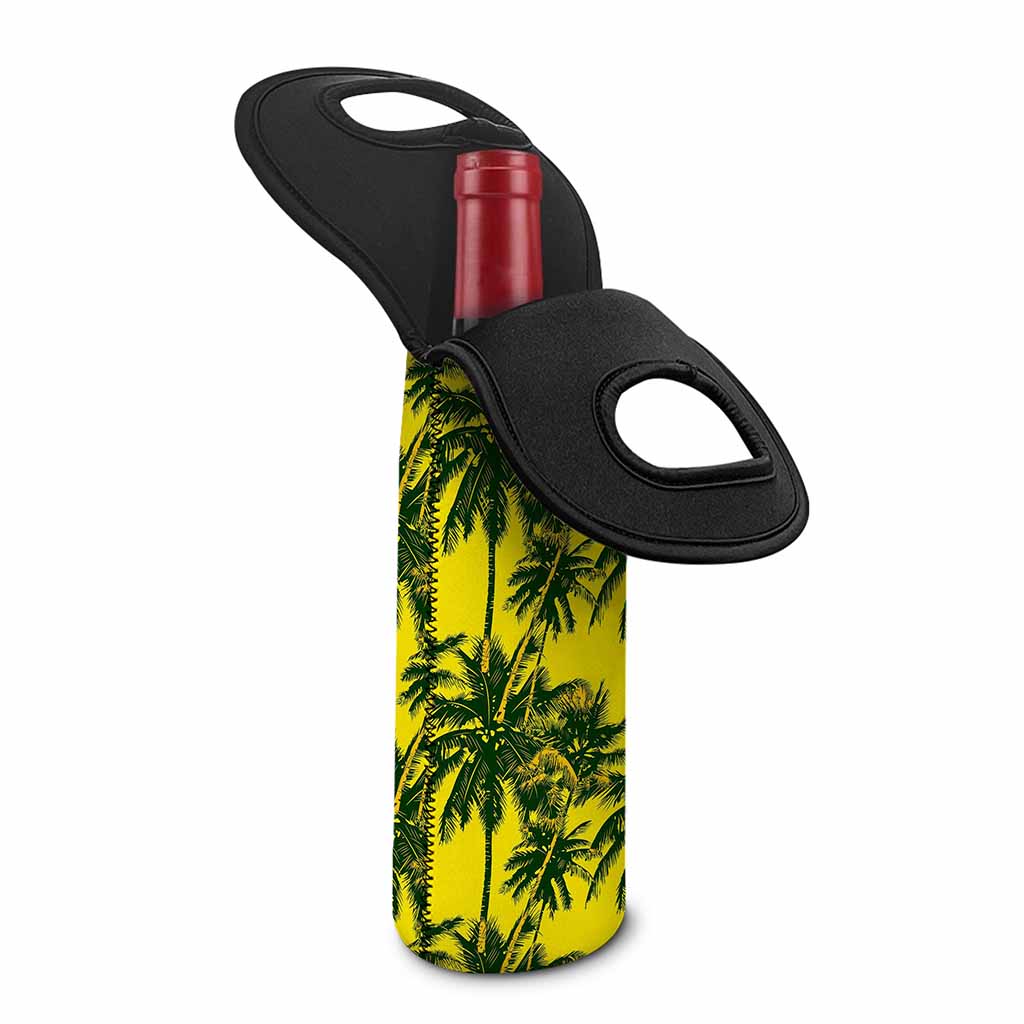 Yellow Palm Tree Pattern Print Single Neoprene Wine Tote