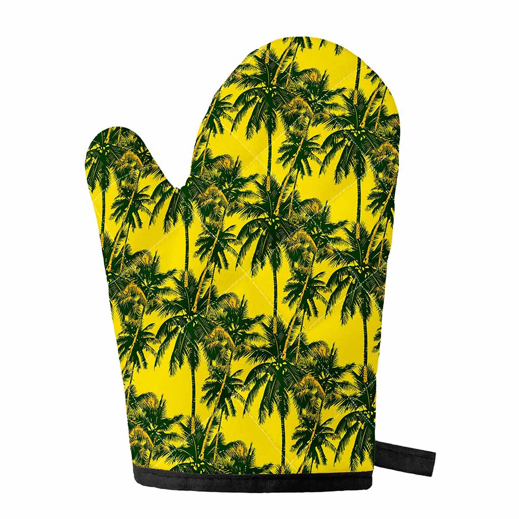 Yellow Palm Tree Pattern Print Single Oven Mitt