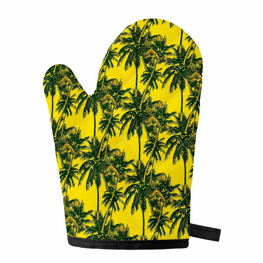 Yellow Palm Tree Pattern Print Single Oven Mitt