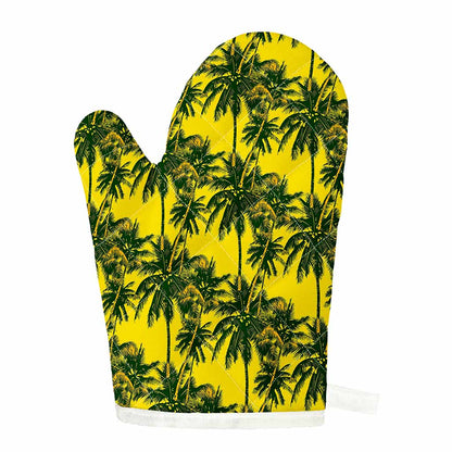 Yellow Palm Tree Pattern Print Single Oven Mitt