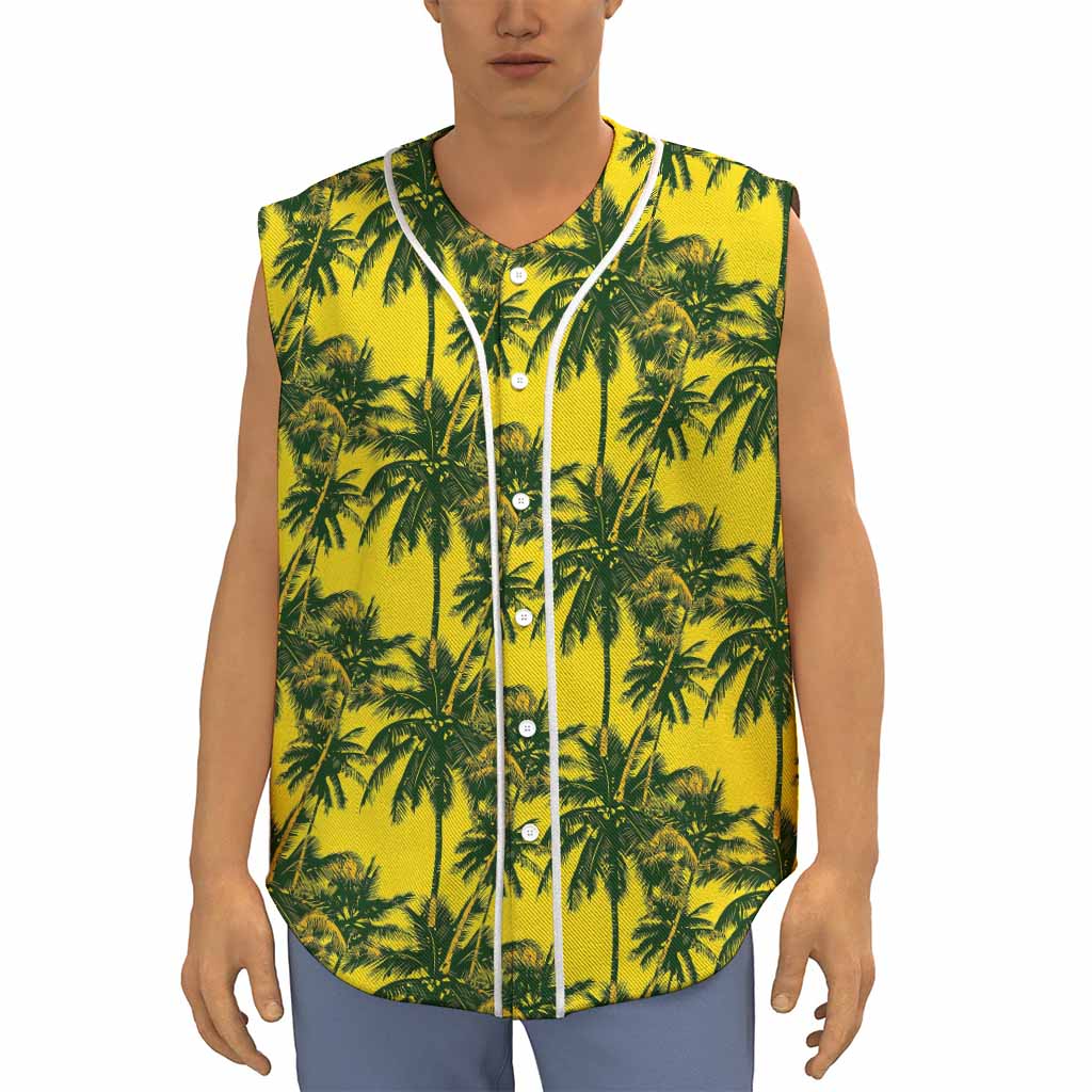 Yellow Palm Tree Pattern Print Sleeveless Baseball Jersey
