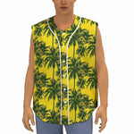 Yellow Palm Tree Pattern Print Sleeveless Baseball Jersey