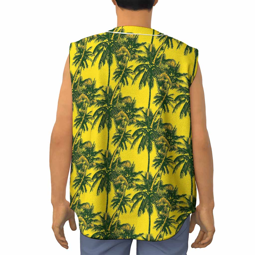 Yellow Palm Tree Pattern Print Sleeveless Baseball Jersey