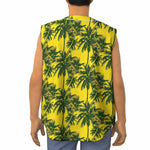 Yellow Palm Tree Pattern Print Sleeveless Baseball Jersey