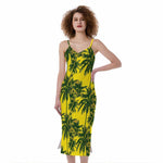 Yellow Palm Tree Pattern Print Slim Fit Midi Cami Dress