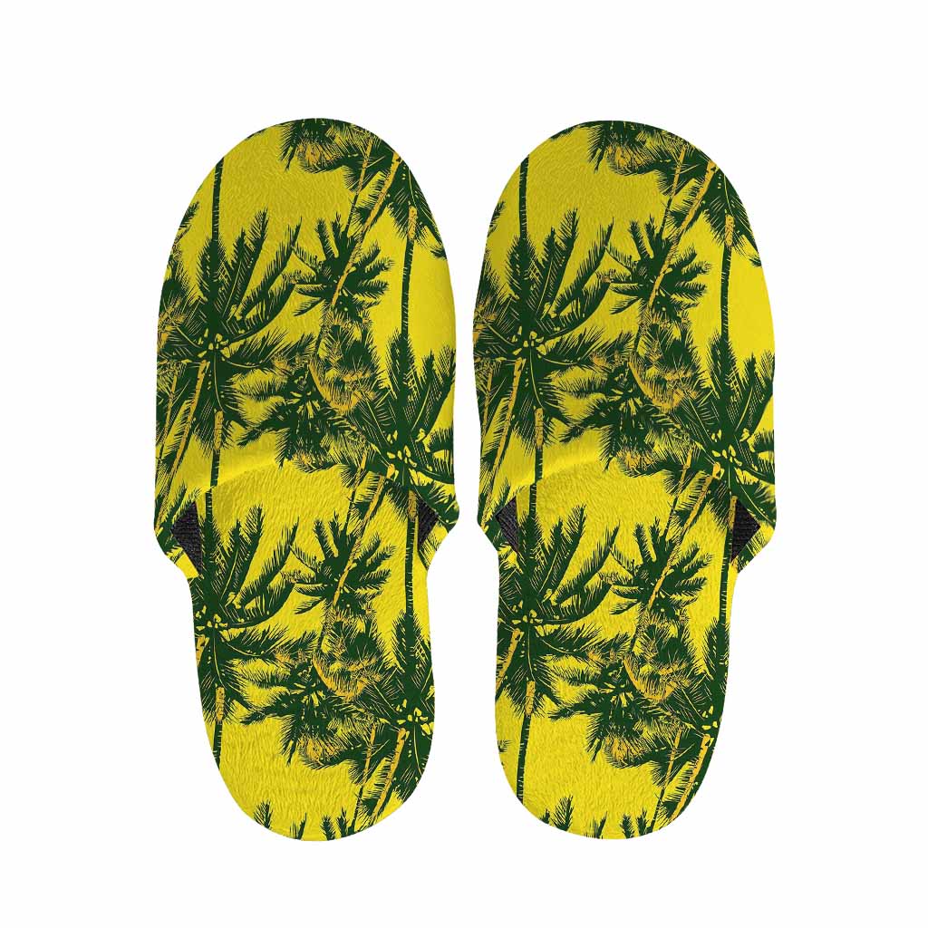 Yellow Palm Tree Pattern Print Slippers